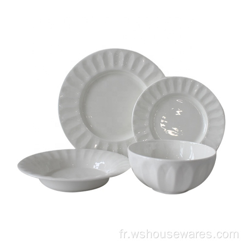 12 pcs en porcelaine blanche ensembles d&#39;assiettes en céramique blanche